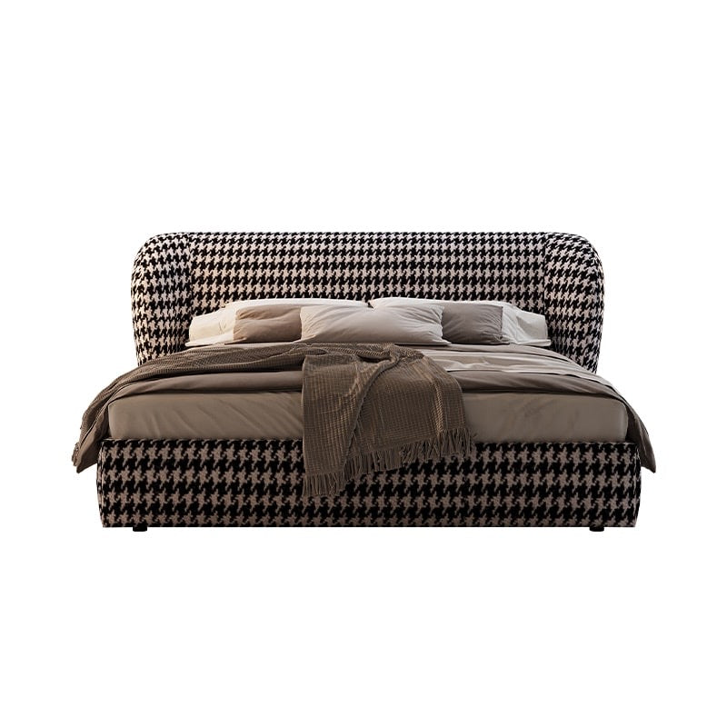 C0014 Houndstooth Fabric Bed [Fabric Bed] Steel Wood Laminated Frame