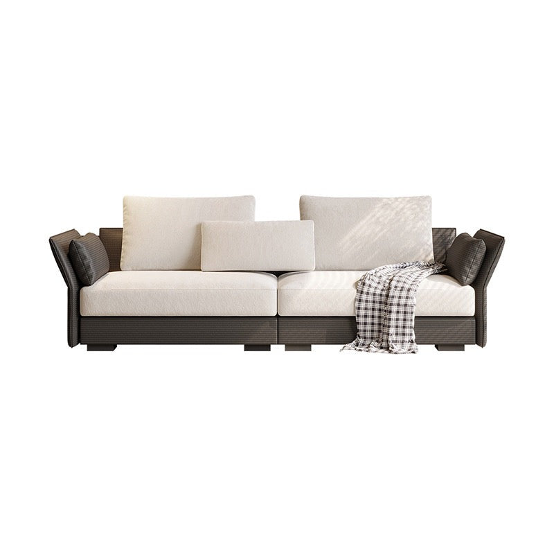 SF0172 Woven Leather Minimalist Sofa [Woven Leather + Fabric]